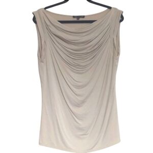 Adrienne Vittadeni Elegant Cream Sleeveless Drape Top Large